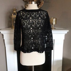 Banana Republic Black Lace back button down Crop Top